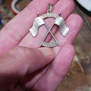 Vtg MARKED RNRJ .925  "Color Guard" Sterling Silver Pendant for Necklace. 3.25g